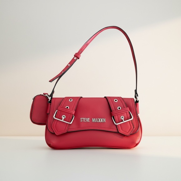 Steve Madden Handbags - Steve Madden Red Buckle Shoulder Bag